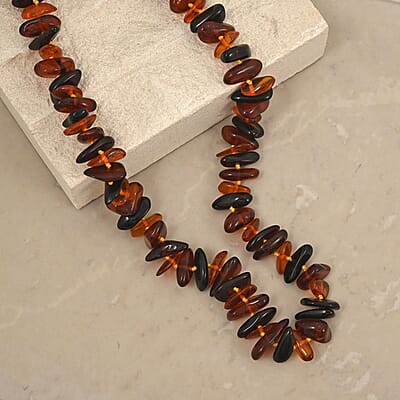 Mixed Amber Beaded Necklace (Dark Brown & Black)