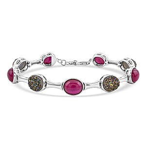 Niassa Ruby (FF) and Drusy Quartz 20.50 ctw Bracelet in Sterling Silver (7.50 In)