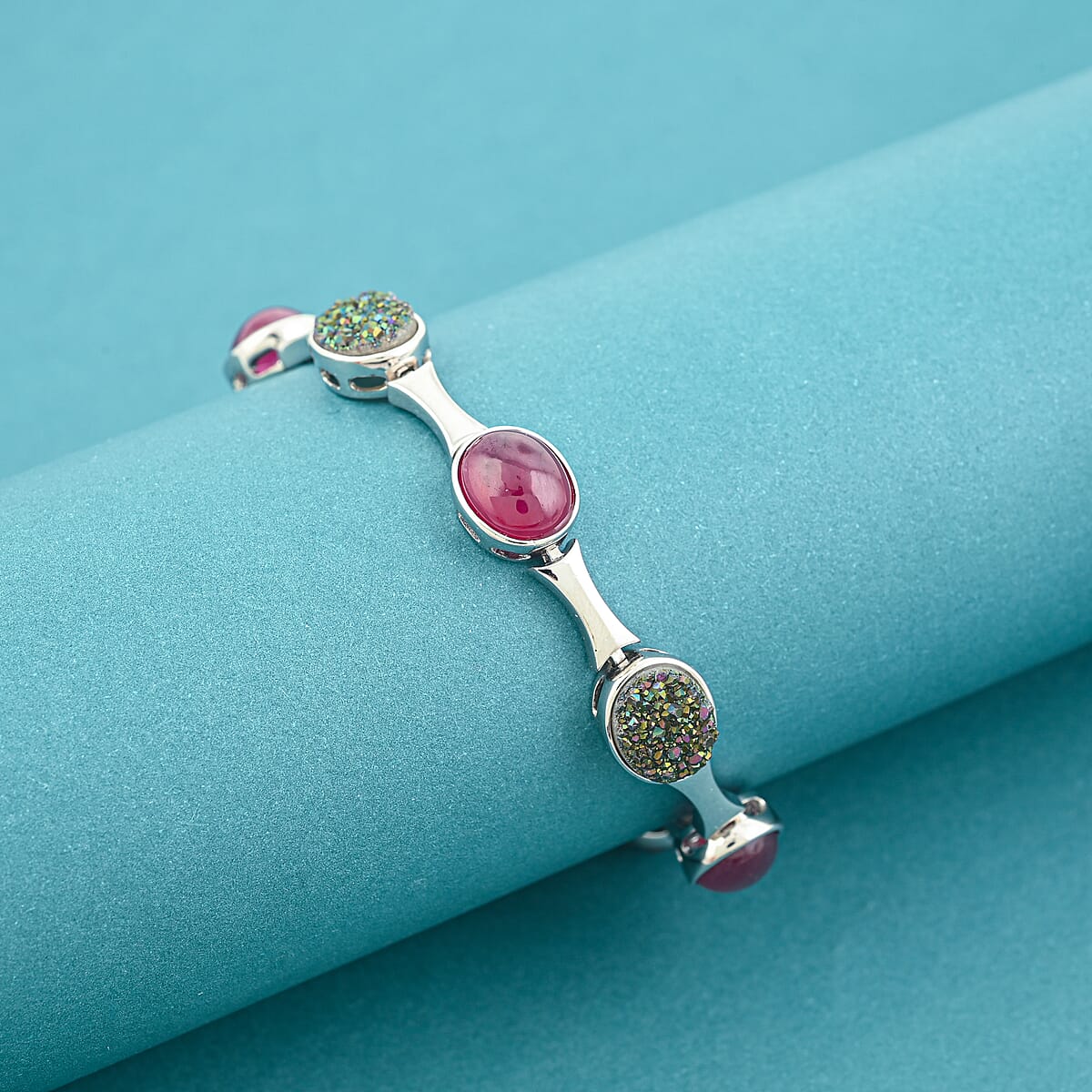 Niassa Ruby (FF) and Drusy Quartz 20.50 ctw Bracelet in Sterling Silver (7.50 In) image number 1