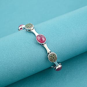 Niassa Ruby (FF) and Drusy Quartz 20.50 ctw Bracelet in Sterling Silver (7.50 In)