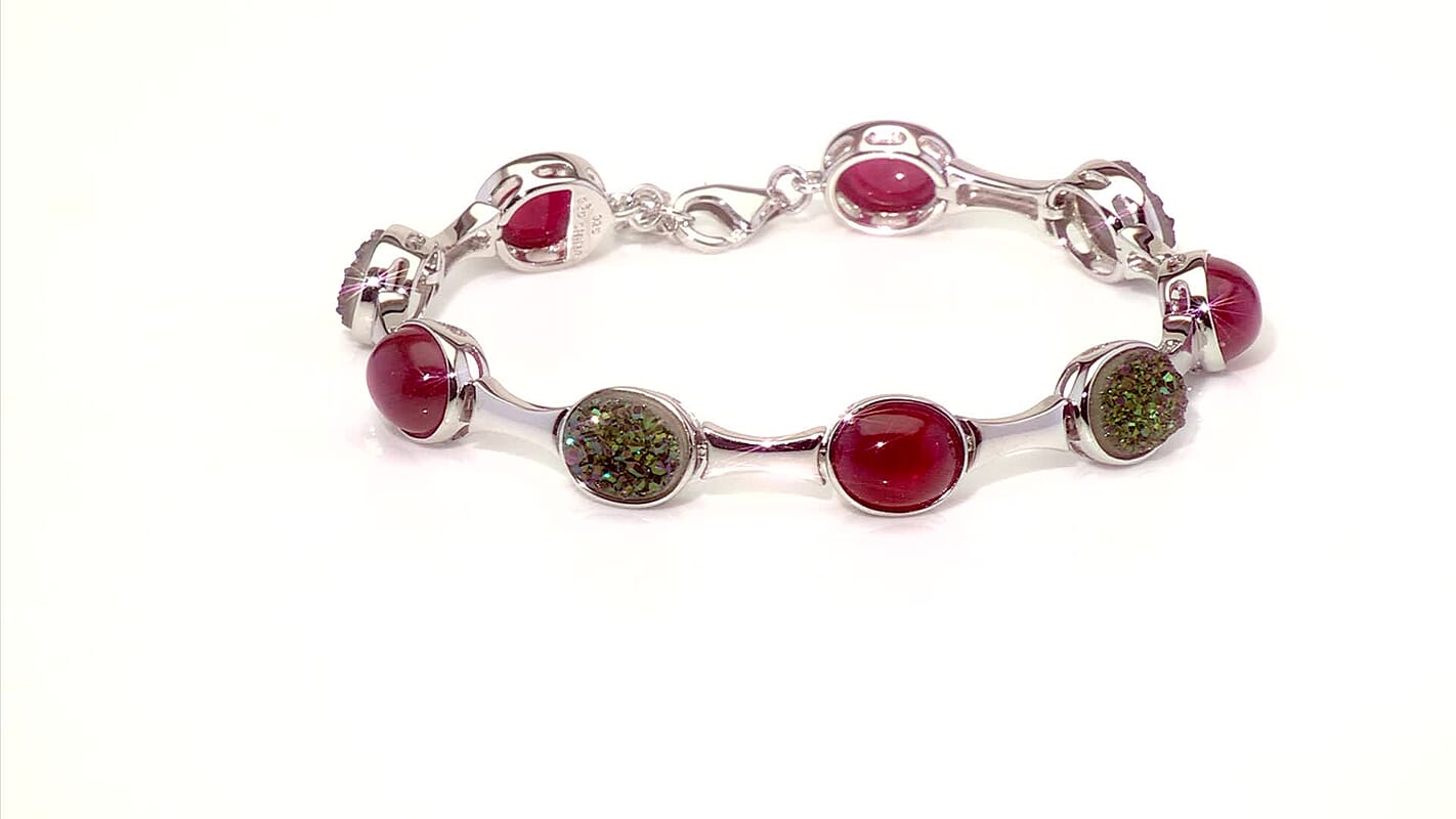 Niassa Ruby (FF) and Drusy Quartz 20.50 ctw Bracelet in Sterling Silver (7.50 In)