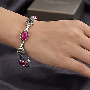 Niassa Ruby (FF) and Drusy Quartz 20.50 ctw Bracelet in Sterling Silver (7.50 In)