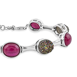 Niassa Ruby (FF) and Drusy Quartz 20.50 ctw Bracelet in Sterling Silver (7.50 In)