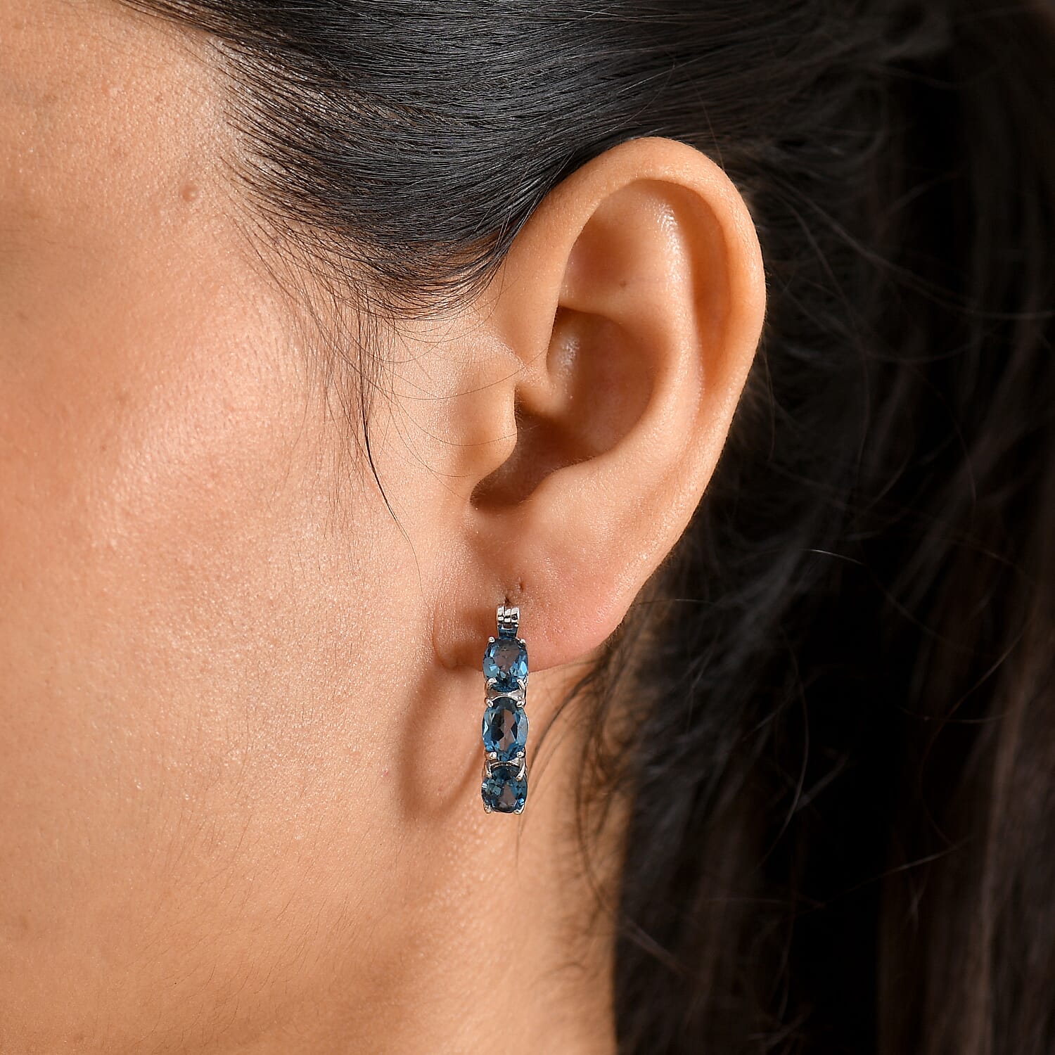 D'Joy London Blue Topaz 5.75 ctw Hoop Earrings in Rhodium Over Sterling Silver