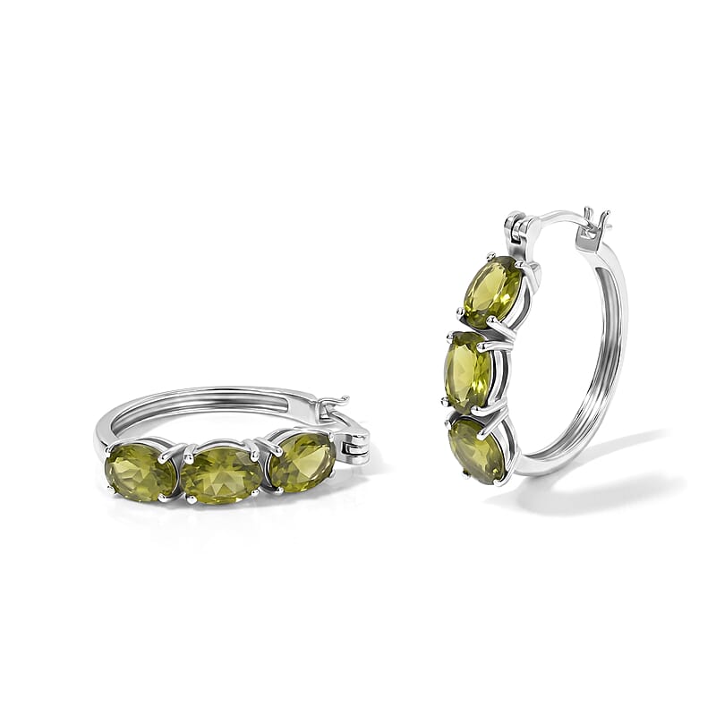 D'Joy Hebei Peridot 5.20 ctw Earrings in Rhodium Over Sterling Silver