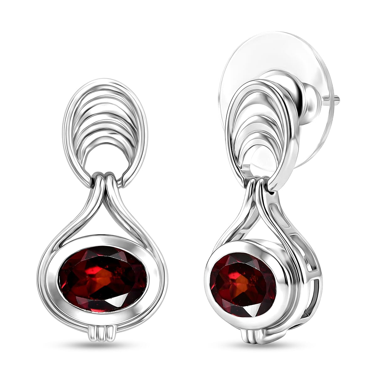 D'Joy Orissa Rose Garnet 3.00 ctw Earrings in Rhodium Over Sterling Silver