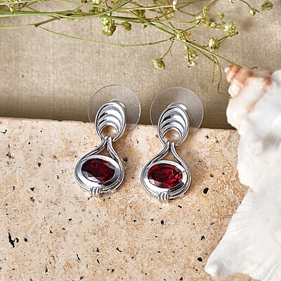 D'Joy Orissa Rose Garnet 3.15 ctw Earrings in Rhodium Over Sterling Silver