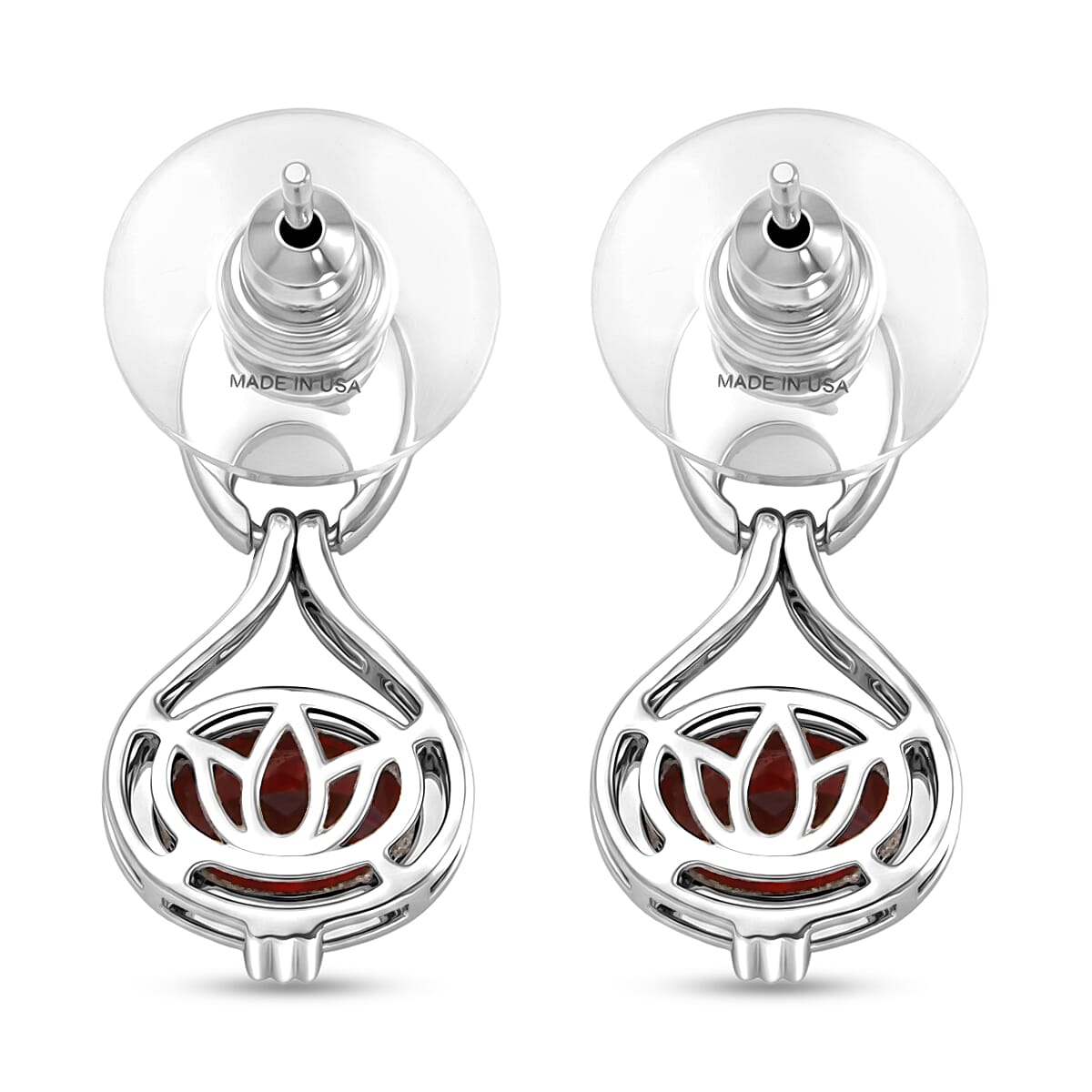 D'Joy Orissa Rose Garnet 3.15 ctw Earrings in Rhodium Over Sterling Silver