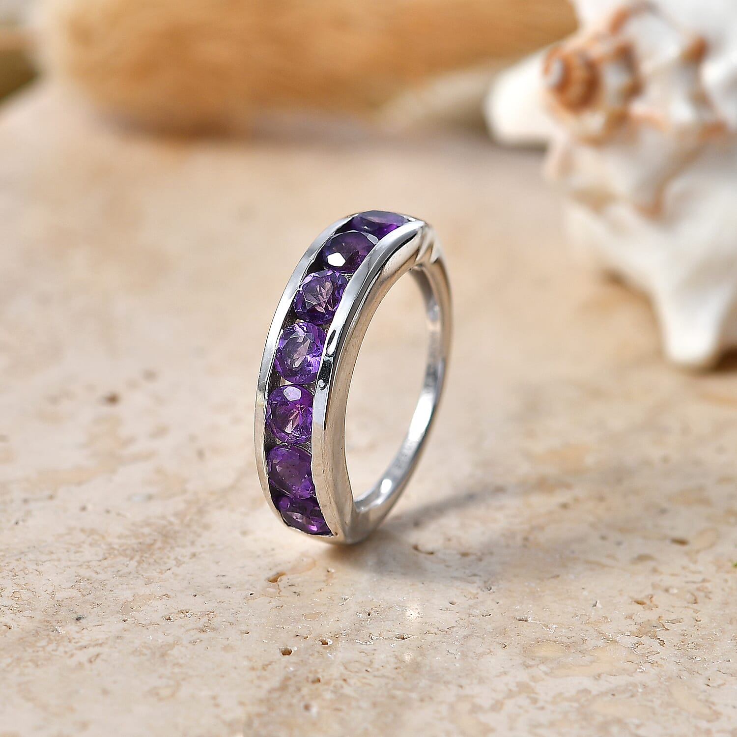 D'Joy African Amethyst 1.65 ctw Ring in Rhodium Over Sterling Silver (Size 6.0)