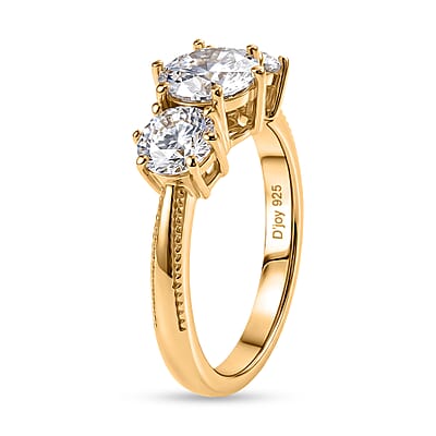 D'Joy Moissanite 1.90 ctw 3 Stone Ring in 18K Vermeil YG Over Sterling Silver (Size 6.0)