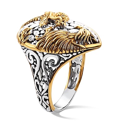 D'Joy Bali Legacy Dragon with Phoenix Ring in 22K Vermeil YG Over Sterling Silver (Size 6.0) 6 Grams