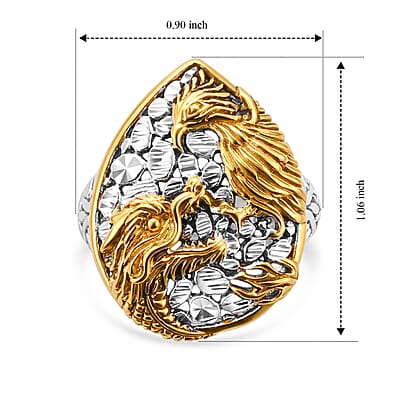 D'Joy Bali Legacy Dragon with Phoenix Ring in 22K Vermeil YG Over Sterling Silver (Size 6.0) 6 Grams