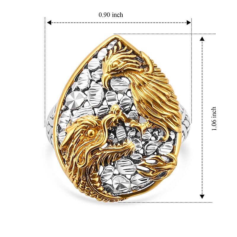 D'Joy Bali Legacy Dragon with Phoenix Ring in 22K Vermeil YG Over Sterling Silver (Size 6.0) 6 Grams