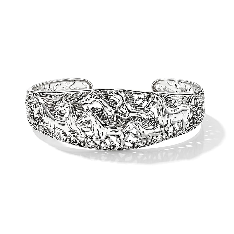 D'Joy Bali Legacy Horse Bangle Bracelet in Sterling Silver (7.25 In) 24 Grams
