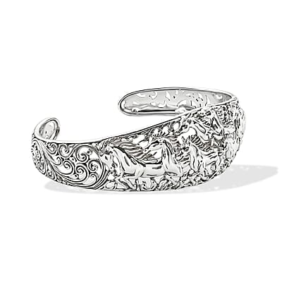 D'Joy Bali Legacy Horse Bangle Bracelet in Sterling Silver (7.25 In) 24 Grams