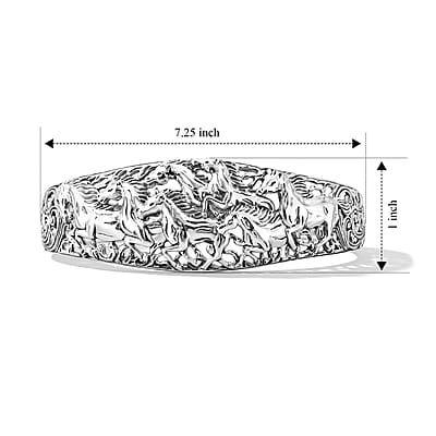 D'Joy Bali Legacy Horse Bangle Bracelet in Sterling Silver (7.25 In) 24 Grams