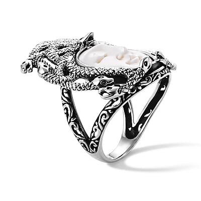 D'Joy Bali Goddess Carved Bone Ring in Sterling Silver (Size  5.0)