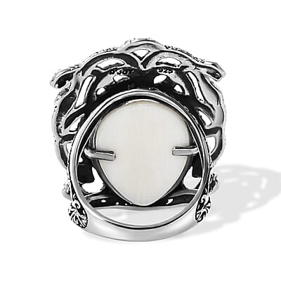 D'Joy Bali Goddess Carved Bone Ring in Sterling Silver (Size  5.0)
