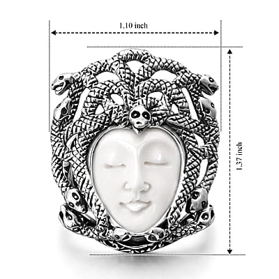 D'Joy Bali Goddess Carved Bone Ring in Sterling Silver (Size  5.0)