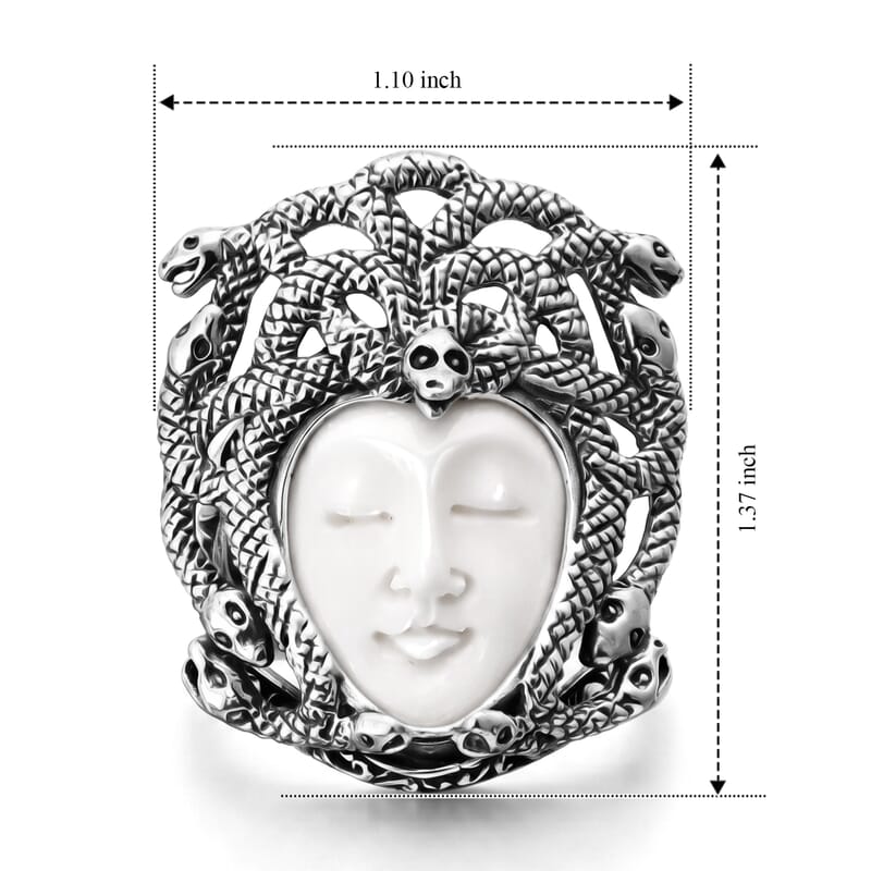 D'Joy Bali Goddess Carved Bone Ring in Sterling Silver (Size  5.0)
