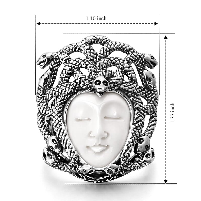 D'Joy Bali Goddess Carved Bone Ring in Sterling Silver (Size 5.0)