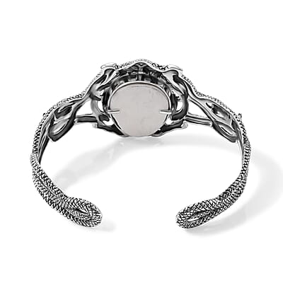 D'Joy Bali Goddess Carved Bone Bangle Bracelet in Sterling Silver (7.25 In)