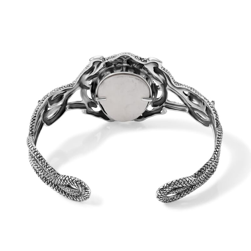 D'Joy Bali Goddess Carved Bone Cuff Bracelet in Sterling Silver (7.25 In)