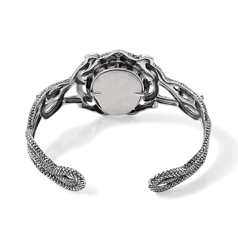D'Joy Bali Goddess Carved Bone Bangle Bracelet in Sterling Silver (7.25 In)
