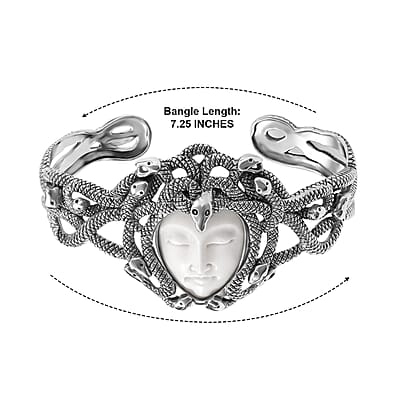 D'Joy Bali Goddess Carved Bone Bangle Bracelet in Sterling Silver (7.25 In)