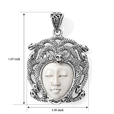 D'Joy Bali Goddess Carved Bone Pendant Without Chain in Sterling Silver