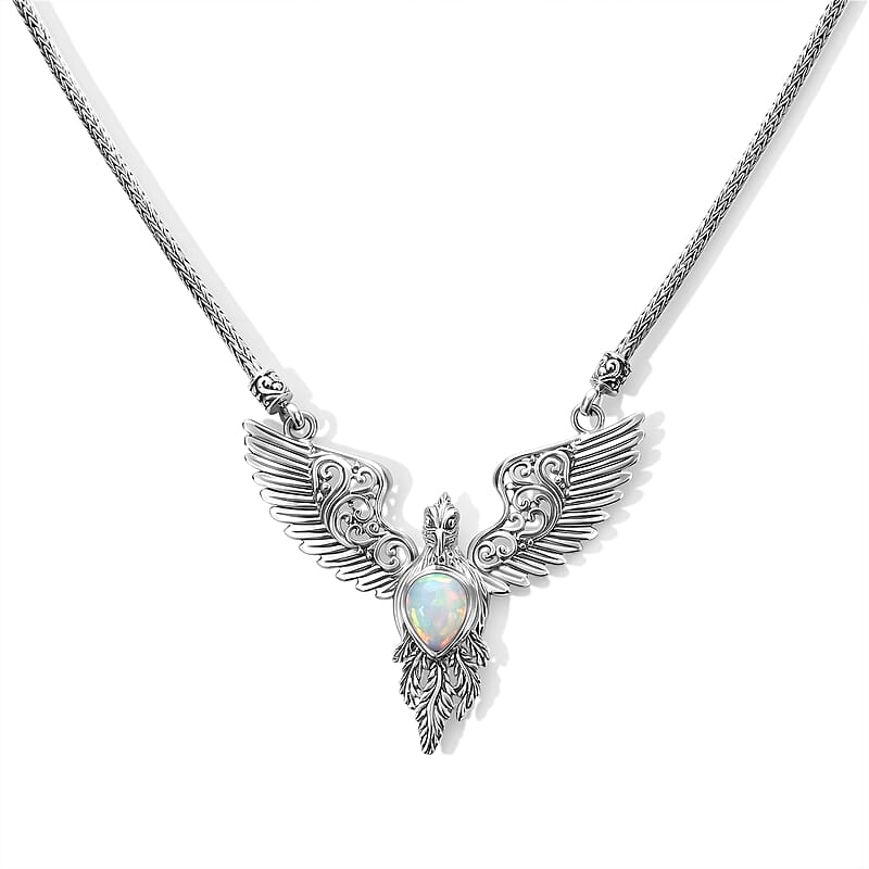 D'Joy Bali Legacy Premium Ethiopian Welo Opal 1.70 ctw Eagle Necklace (20 Inches) in Sterling Silver