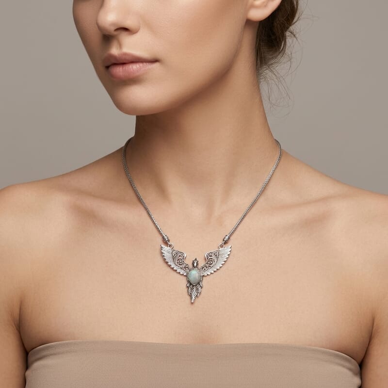 D'Joy Bali Legacy Premium Ethiopian Welo Opal 1.70 ctw Eagle Necklace (20 Inches) in Sterling Silver