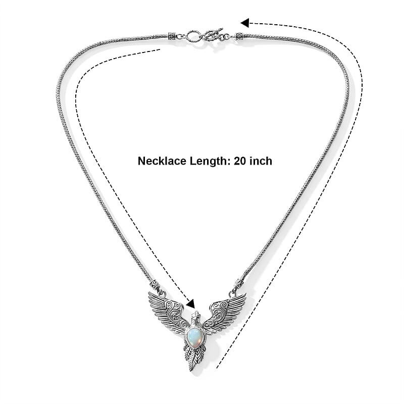 D'Joy Bali Legacy Premium Ethiopian Welo Opal 1.70 ctw Eagle Necklace (20 Inches) in Sterling Silver