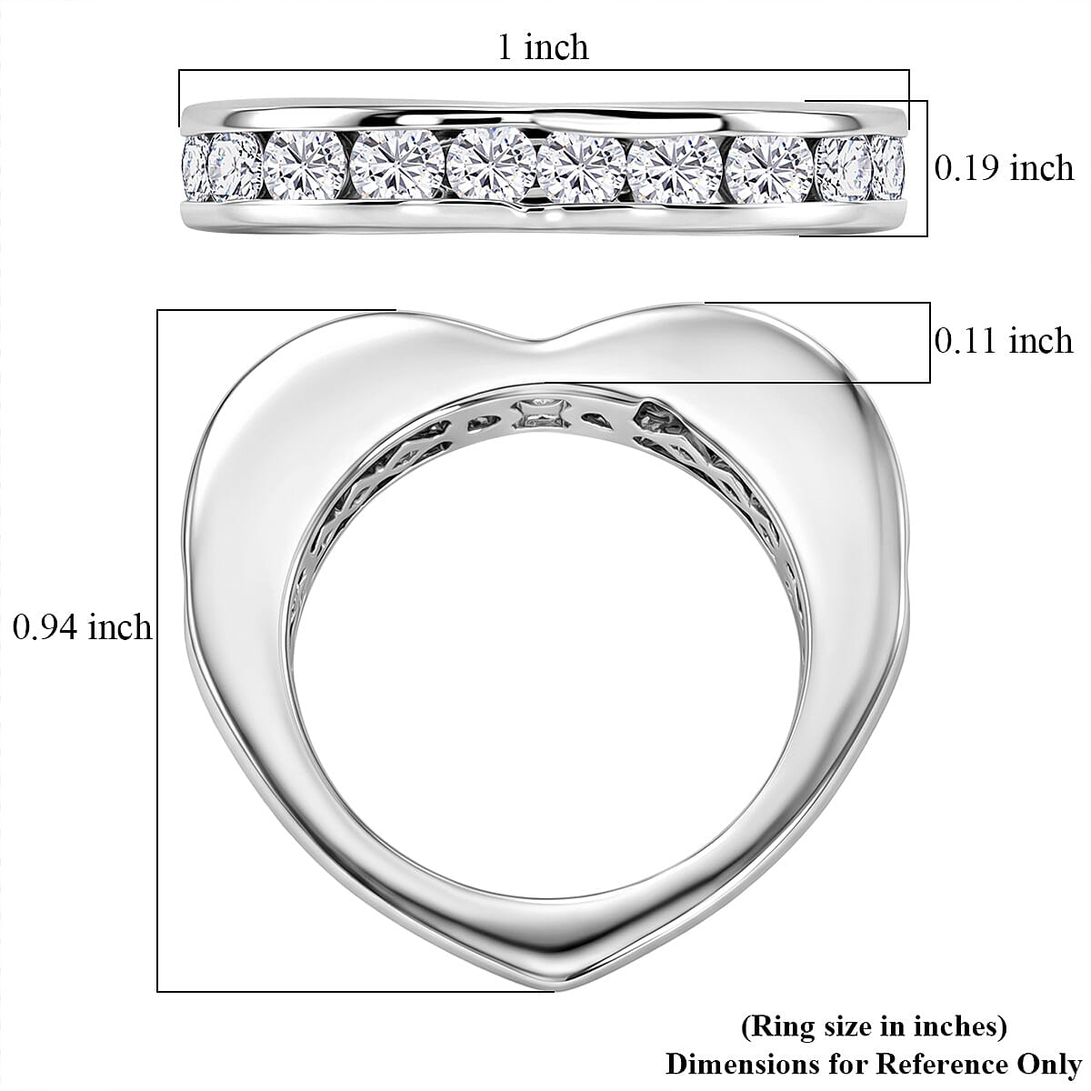 D'Joy Moissanite 1.10 ctw Ring in Rhodium Over Sterling Silver (Size 8.0)
