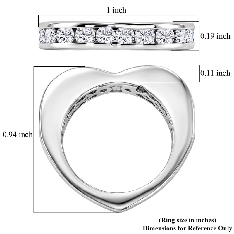 D'Joy Moissanite 1.10 ctw Ring in Rhodium Over Sterling Silver (Size 8.0)