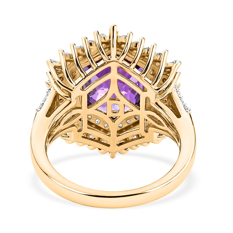 D'Joy AAA Lusaka Amethyst and Moissanite 6.50 ctw Sunburst Ring in 18K Vermeil Yellow Gold Over Sterling Silver (Size 7.0)