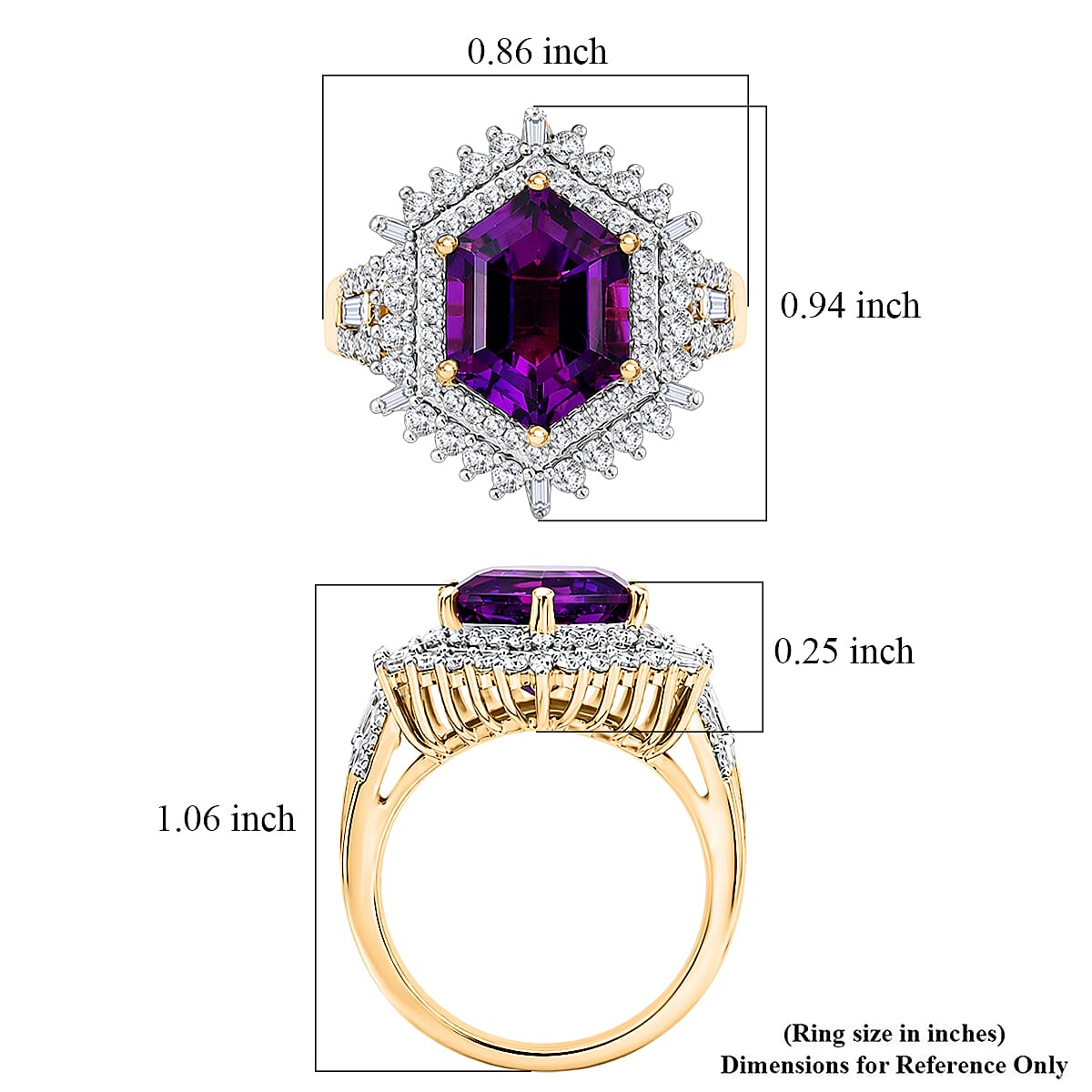 D'Joy AAA Lusaka Amethyst and Moissanite 6.50 ctw Sunburst Ring in 18K Vermeil Yellow Gold Over Sterling Silver (Size 7.0)