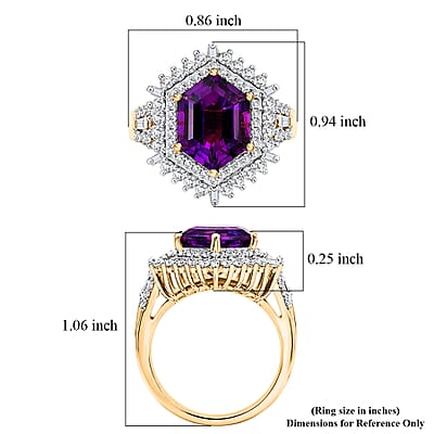 D'Joy AAA Lusaka Amethyst and Moissanite 6.50 ctw Sunburst Ring in 18K Vermeil Yellow Gold Over Sterling Silver (Size 7.0)
