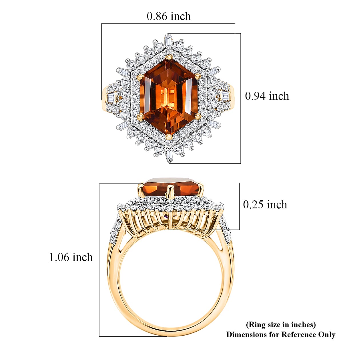 D'Joy AAA Santa Ana Madeira Citrine and Moissanite 5.90 ctw Sunburst Ring in 18K Vermeil Yellow Gold Over Sterling Silver (Size 10.0) image number 5