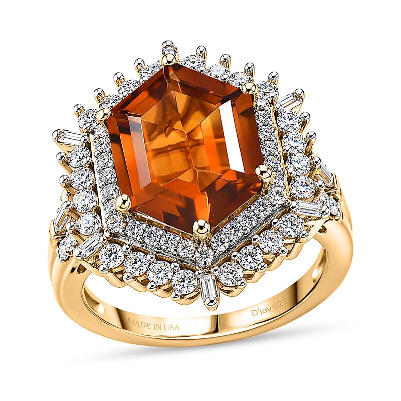 D'Joy AAA Santa Ana Madeira Citrine and Moissanite 5.90 ctw Sunburst Ring in 18K Vermeil Yellow Gold Over Sterling Silver (Size 6.0)