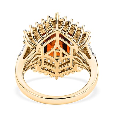 D'Joy AAA Santa Ana Madeira Citrine and Moissanite 5.90 ctw Sunburst Ring in 18K Vermeil Yellow Gold Over Sterling Silver (Size 6.0)