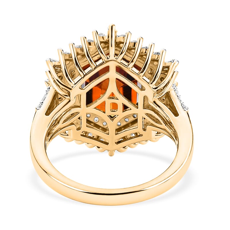 D'Joy AAA Santa Ana Madeira Citrine and Moissanite 5.90 ctw Sunburst Ring in 18K Vermeil Yellow Gold Over Sterling Silver (Size 7.0)