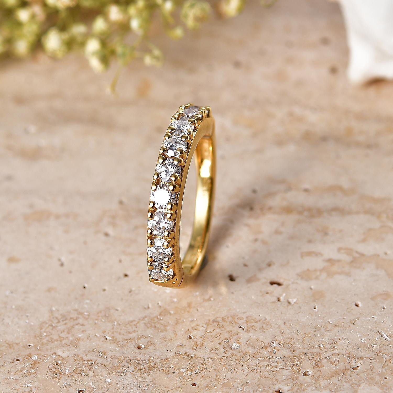 D'Joy Moissanite 1.00 ctw Band Ring in 18K Vermeil Yellow Gold Over Sterling Silver (Size  7.0)