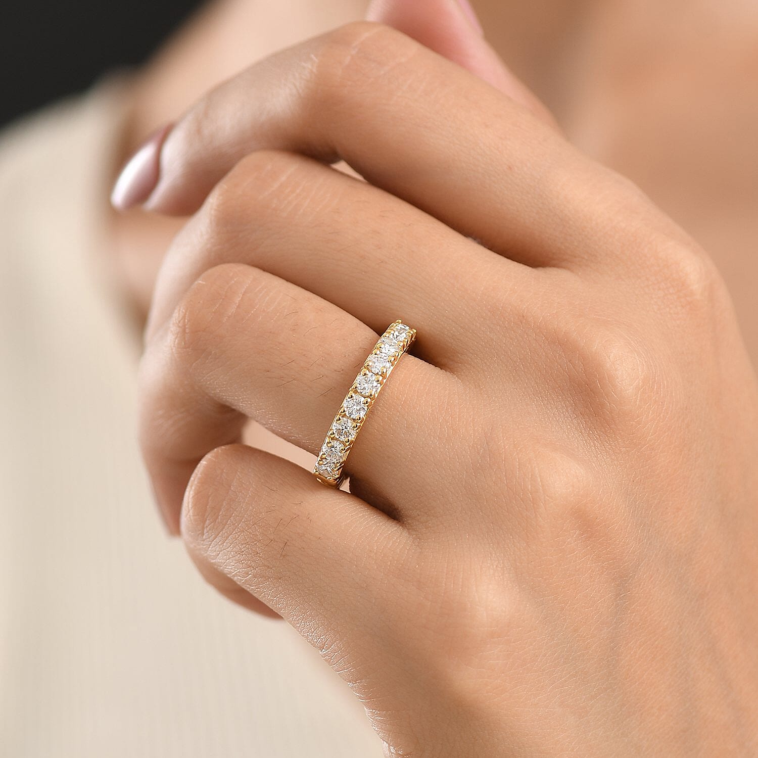 D'Joy Moissanite 1.00 ctw Band Ring in 18K Vermeil Yellow Gold Over Sterling Silver (Size  7.0)