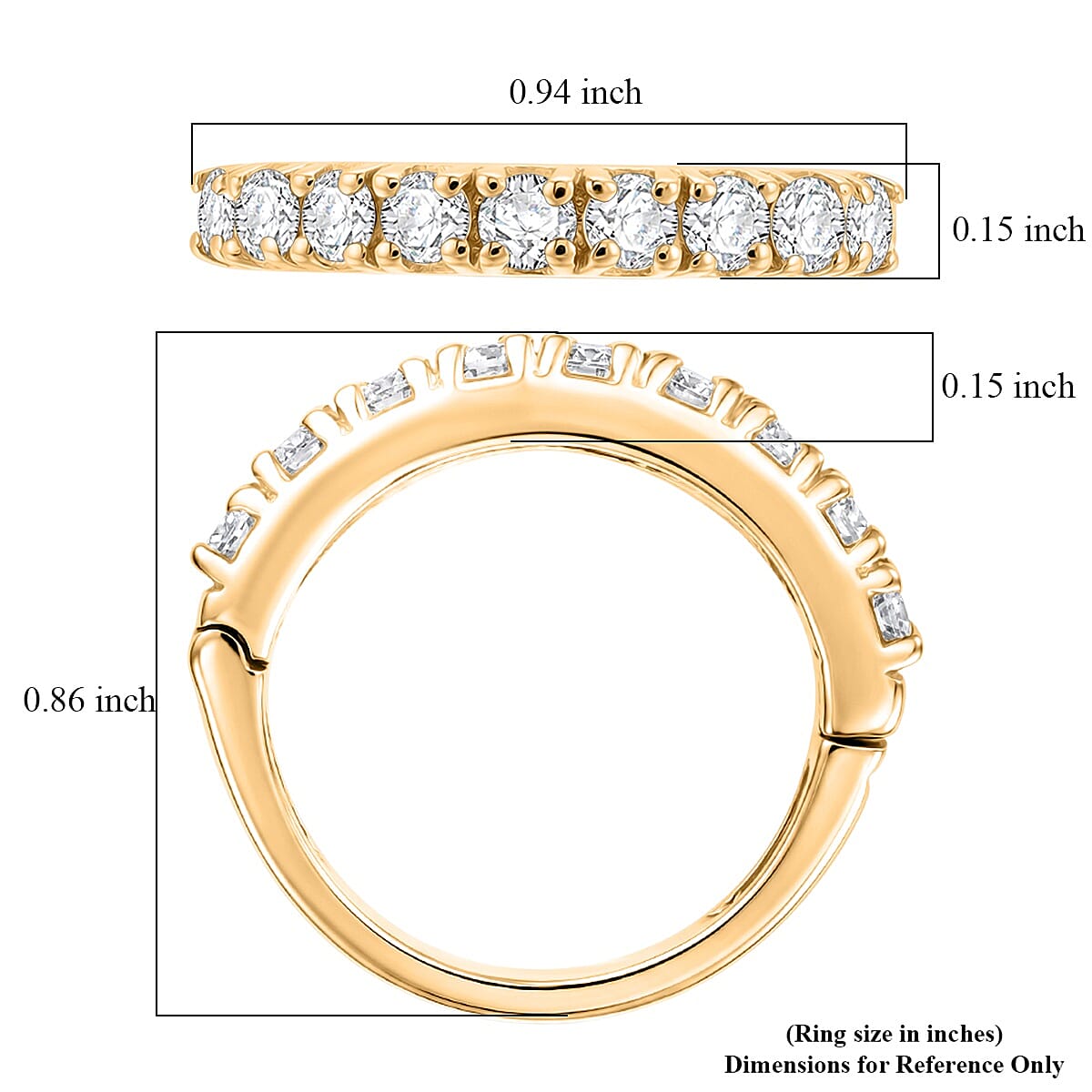 D'Joy Moissanite 1.00 ctw Band Ring in 18K Vermeil Yellow Gold Over Sterling Silver (Size  7.0)