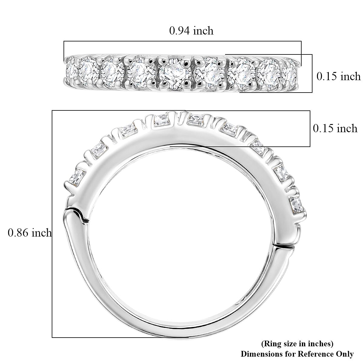 D'Joy Moissanite 1.00 ctw Band Ring in Rhodium Over Sterling Silver (Size  7.0)
