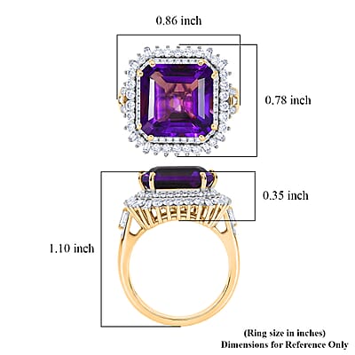 D'Joy Assher Cut AAA Lusaka Amethyst and Moissanite 8.60 ctw Sunburst Ring in 18K Vermeil Yellow Gold Over Sterling Silver (Size 6.0)