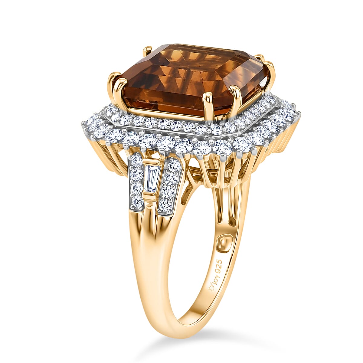 D'Joy Assher Cut AAA Santa Ana Madeira Citrine and Moissanite 9.00 ctw Sunburst Ring in 18K Vermeil Yellow Gold Over Sterling Silver (Size 10.0) image number 3