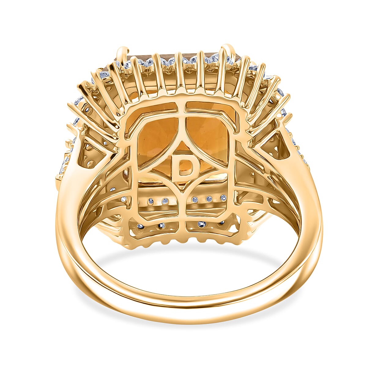 D'Joy Assher Cut AAA Santa Ana Madeira Citrine and Moissanite 9.00 ctw Sunburst Ring in 18K Vermeil Yellow Gold Over Sterling Silver (Size 7.0)