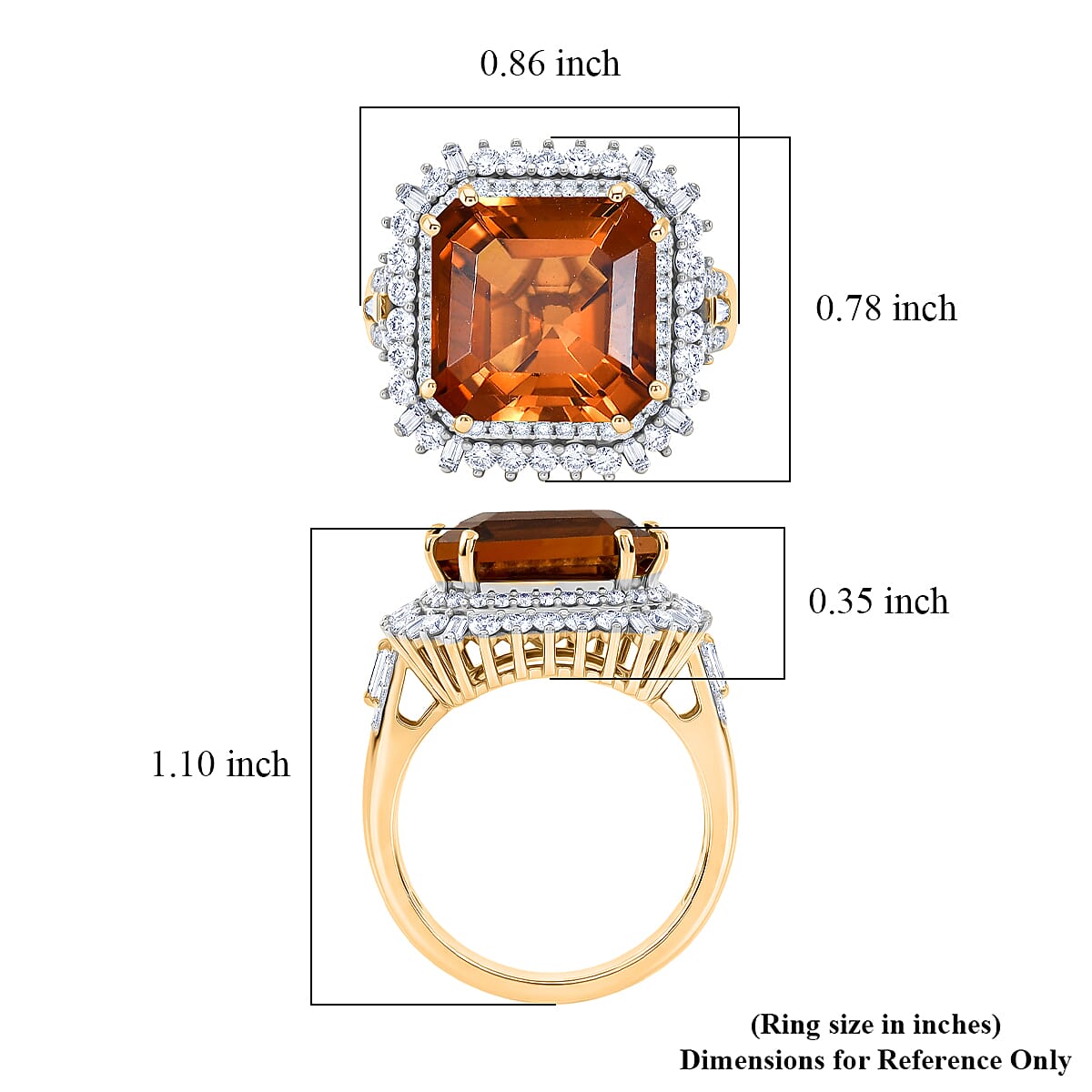 D'Joy Assher Cut AAA Santa Ana Madeira Citrine and Moissanite 9.00 ctw Sunburst Ring in 18K Vermeil Yellow Gold Over Sterling Silver (Size 7.0)